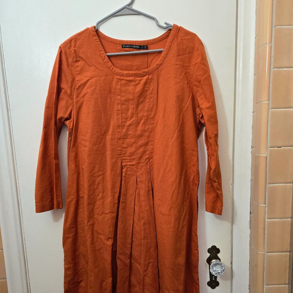 Gudrun Sjoden Orange Cotton Linen Dress. Size Large $80.